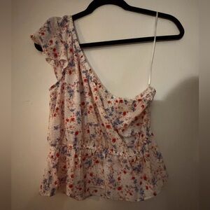 Pink Rose Floral One-Shoulder Blouse